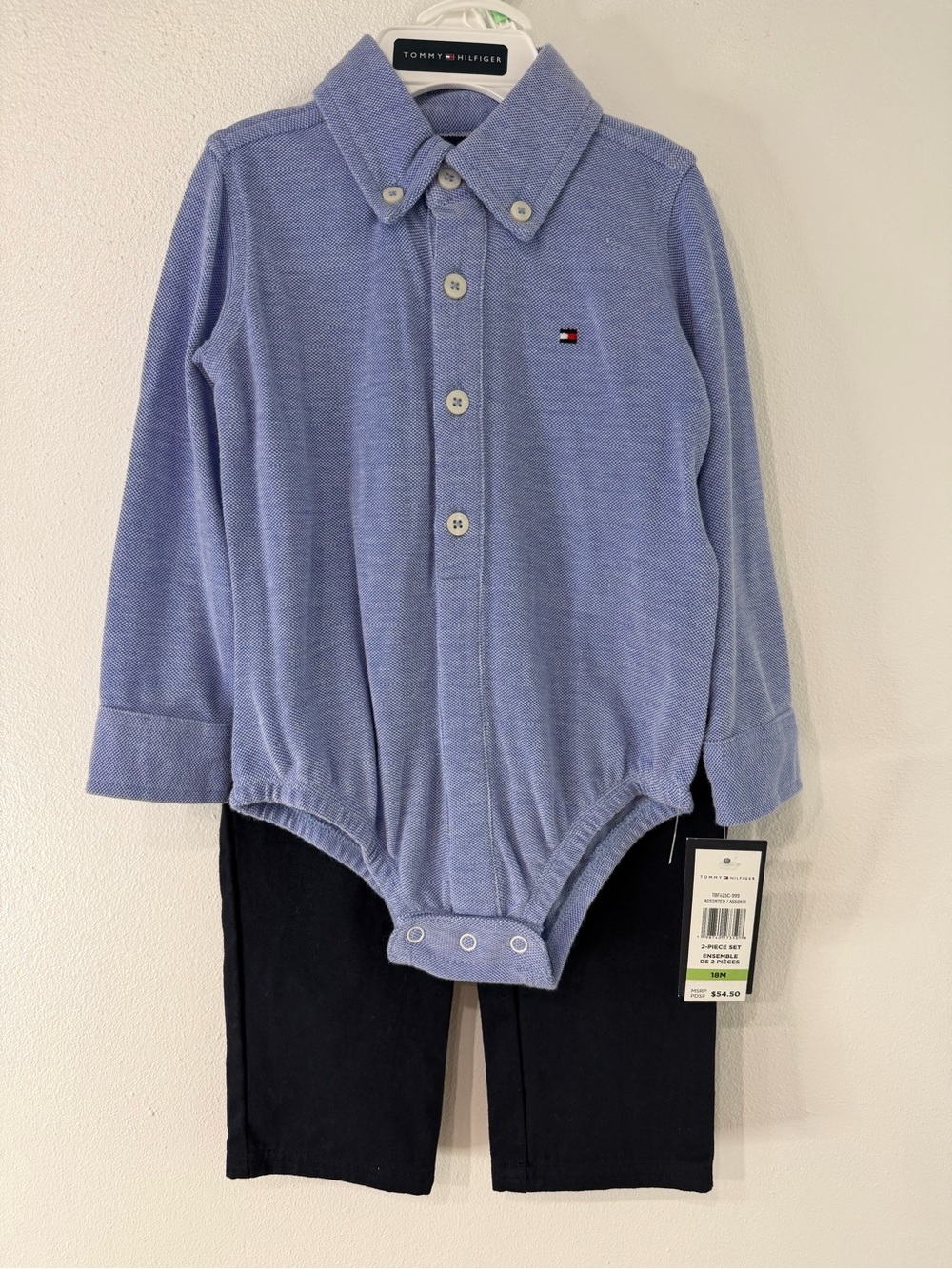 NWT Tommy Hilfiger Baby Boy 2-Piece Set Oxford Shirt Bodysuit & Pants 18M